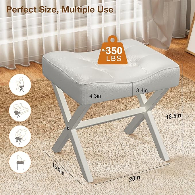 18-Inch Large Leather Vanity Stool, Vanity Chair - Image 3