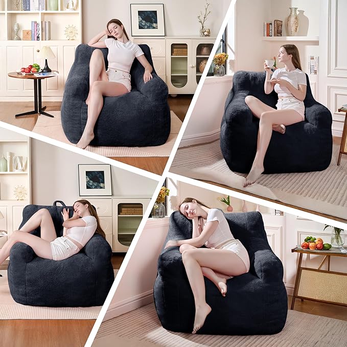 Blue Bean Bag Chair Ultra-Soft Faux Fur Large Bean Bag Couch - Image 5