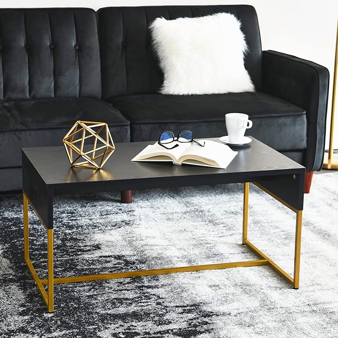 Household Essentials Wrap Rectangular Coffee Table Black Oak Wood Grain and - Image 2