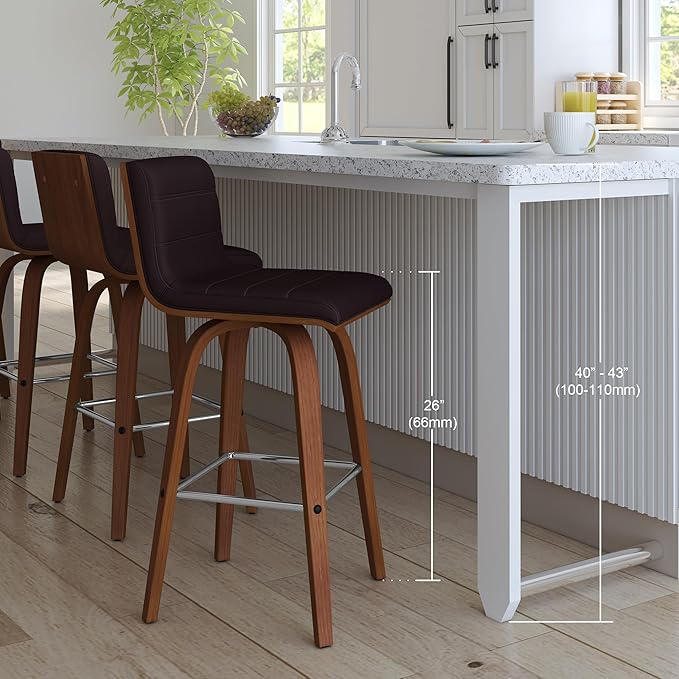 Armen Living Vienna 26" Swivel Counter Stool in Walnut Wood Finish - Image 14