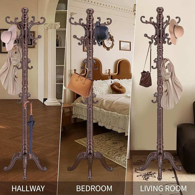 Wood Coat Rack Stand, Classic Wooden Coat Rack Freestanding - Image 7