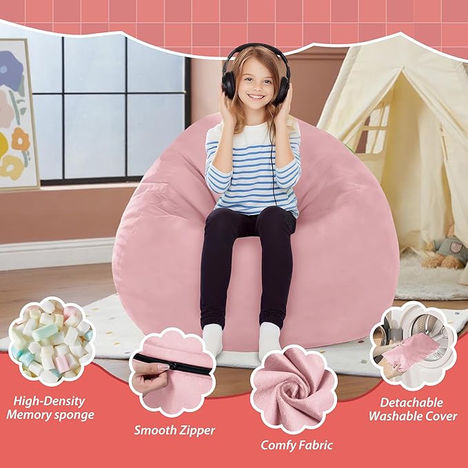 2FT Bean Bag Chair with Ultra Soft Velvet Cover Bean Bag Sofa with Memory Foam - Image 4