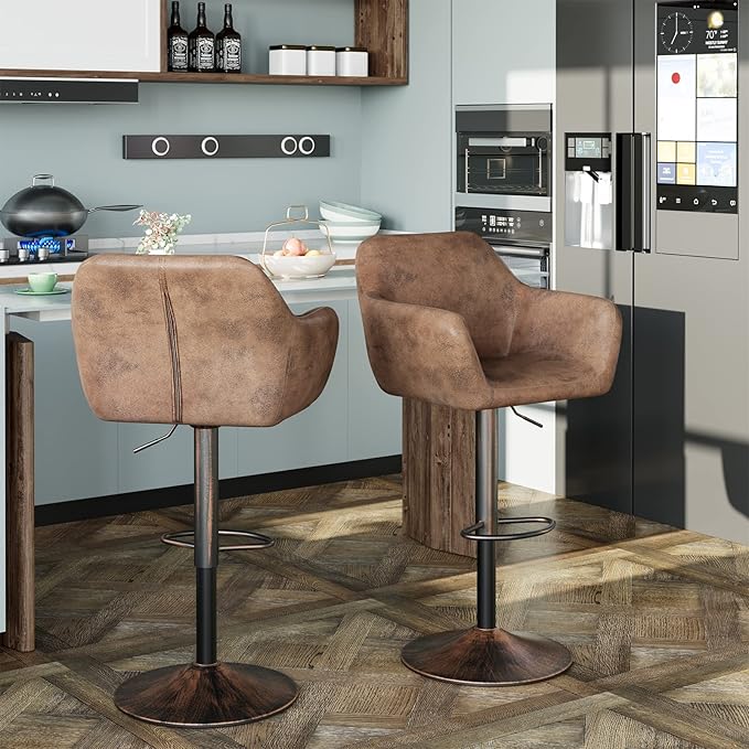 Keyluv Bar Stools Set of 2 for Kitchen Counter Adjustable Swivel Height by KeyluvHome