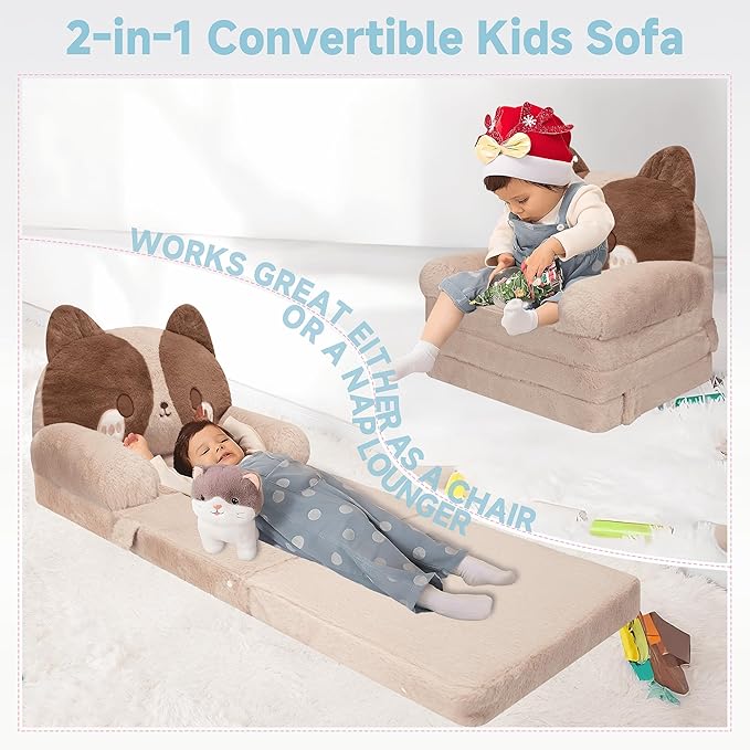 MONKISS Kids Couch, Comfy Toddler Chair, 2 in 1 Fold Out Kids Sofa to Lounger - Image 4