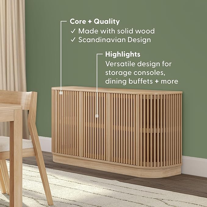Plank+Beam Contour Wood TV Stand, Three Door Solid Wood Entertainment Console - Image 4