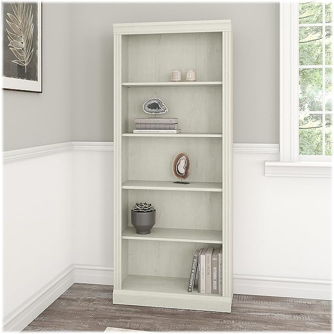 Bush Furniture Saratoga Tall 5 Shelf Bookcase in Linen White Oak, Home Office - Image 2