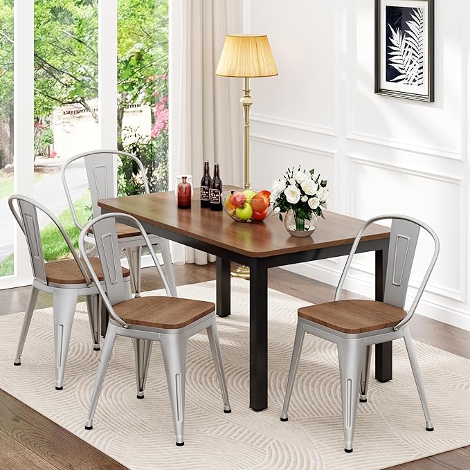 18 Inch Metal Dining Chairs, Arlunar Farmhouse Chairs Set of 4 Black Dining - Image 6