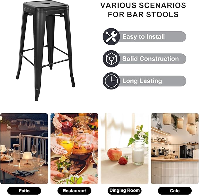 30 Inches Metal Bar Stools, High Backless Stools, Indoor Outdoor Stackable - Image 6