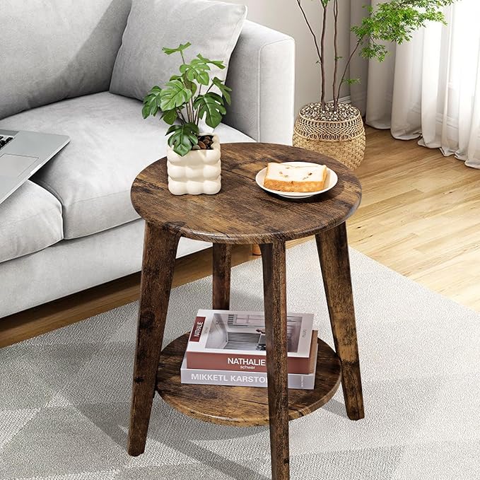 Small Round Side Table Wooden End Table - Image 2