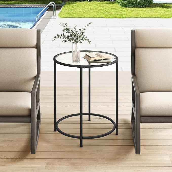 19.7’’ Round Glass End Table, Round Bedside Table - Image 6