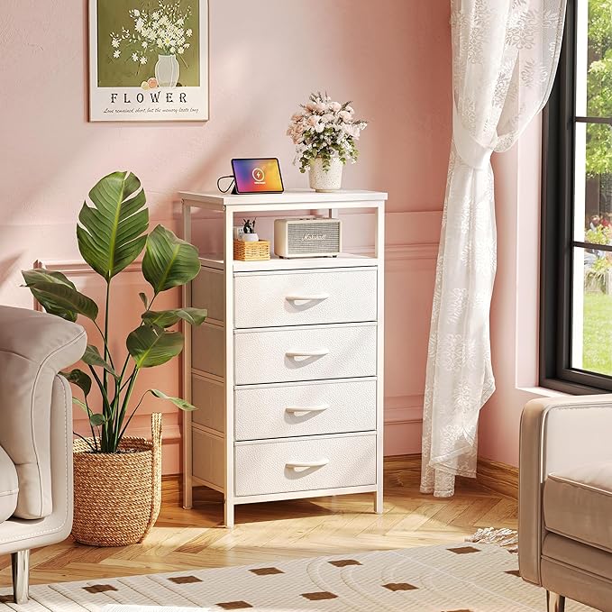 Huuger Night Stand with Charging Station, Bedside Table, Tall Nightstand with - Image 2
