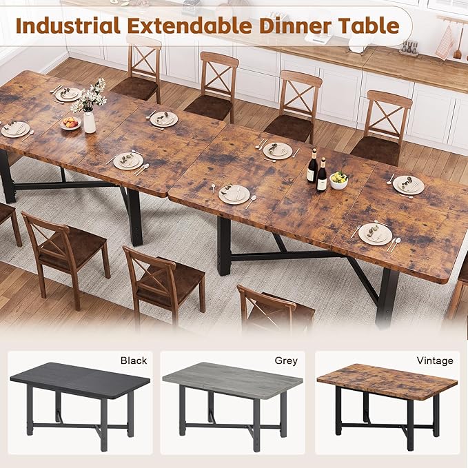 Dining Table for 4-6, 62“Extendable Round Kitchen Dining Room Table, Space - Image 7