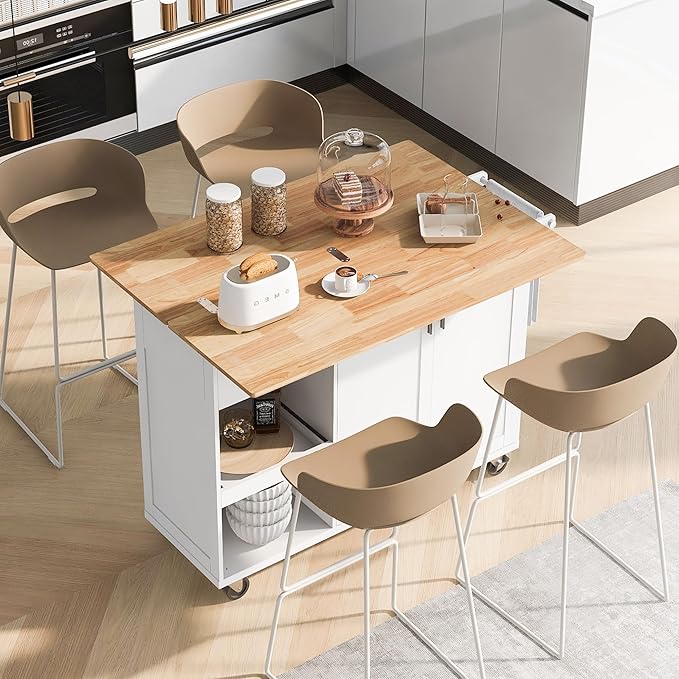 49" Foldable Kitchen Island Cart, Towel Rack & Drawer, Rolling on Wheels - Image 8