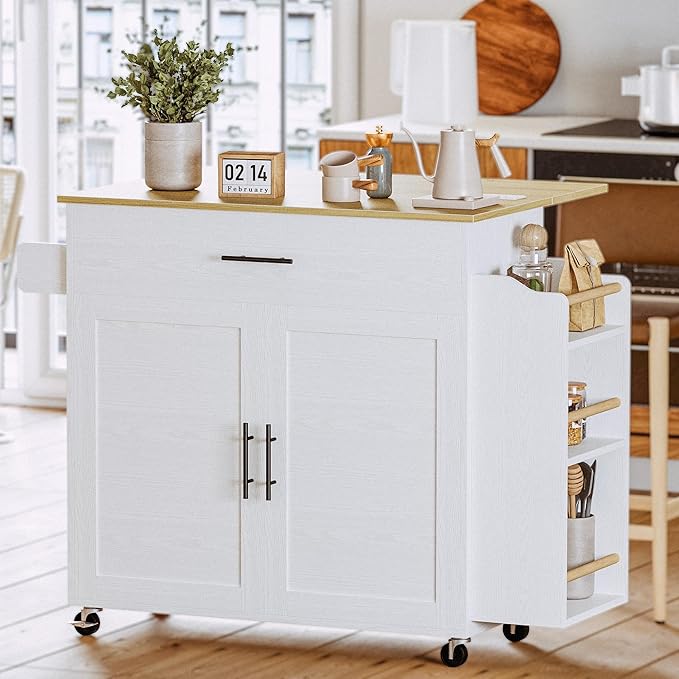 IRONCK Kitchen Island with Storage, Rolling Kitchen Island on Wheels with Drop - Image 2