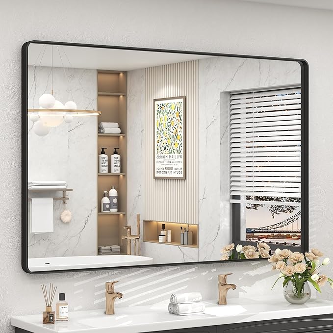 55x40 Inch Black Metal Framed Bathrrom Mirror by CHARMOR