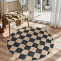Lahome Checkered 4 ft Easy Jute Round Rug, Washable Small Rugs by Lahome