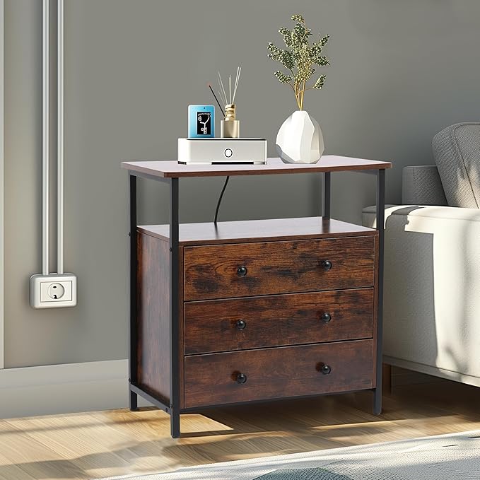 3 Wooden Drawers Nightstand, 27 Inch Wide Night Stand Set 2 - Image 8