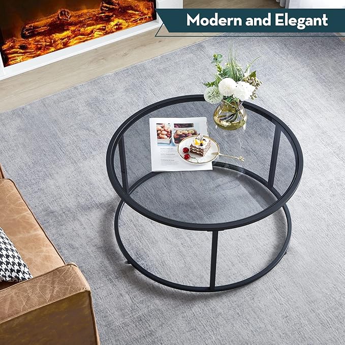SAYGOER Round Coffee Table Glass Coffee Tables - Image 8
