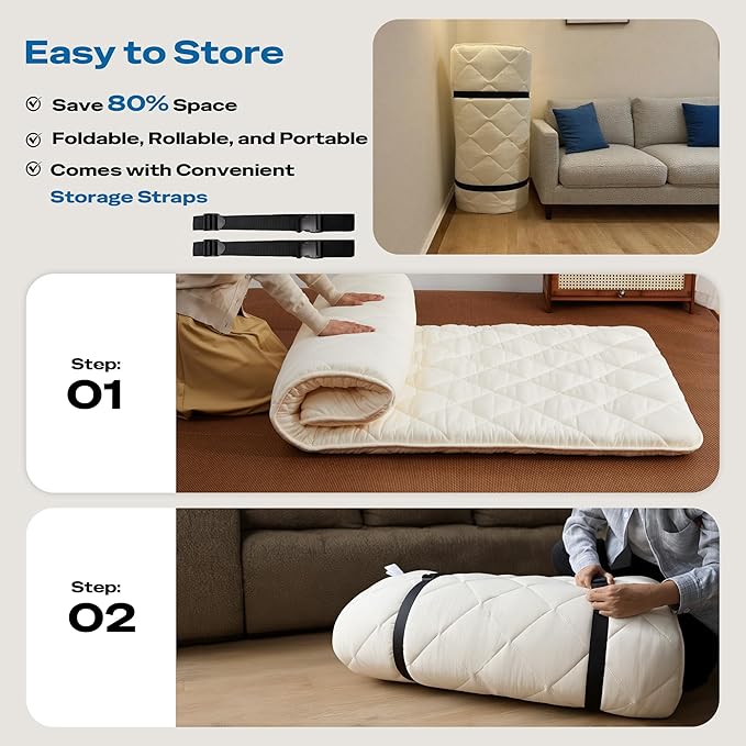 Japanese Floor Mattress, Roll Up Tatami Mat, Sleeping Pad, Shikibuton, - Image 6