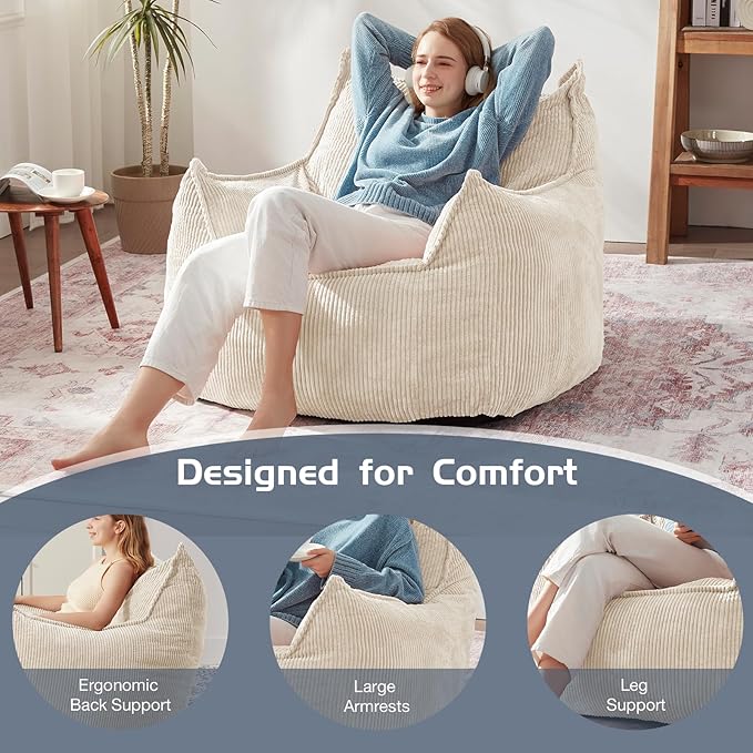 Giant Bean Bag Chair Sofa for Adults Teens, Comfy Corduroy Large Bean Bag Chairs - Image 3