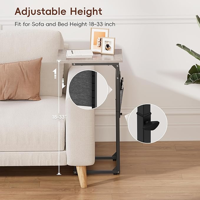 Vagusicc C Shaped End Table, Adjustable Height Small Couch Side Table, Laptop - Image 4