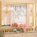 Keonjinn Gold Bathroom Mirror 40 x 30 Inch, Brushed Gold Mirror by Keonjinn