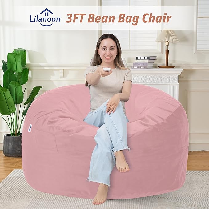 3FT Bean Bag Chair with Ultra Soft Velvet Cover Bean Bag Sofa with Memory Foam - Image 3
