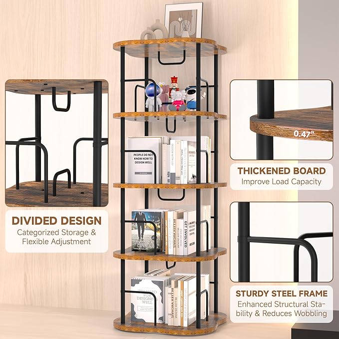 4-Tier Rotating Book Shelf, 360° Display Spinning Bookshelf Tower, Book - Image 4