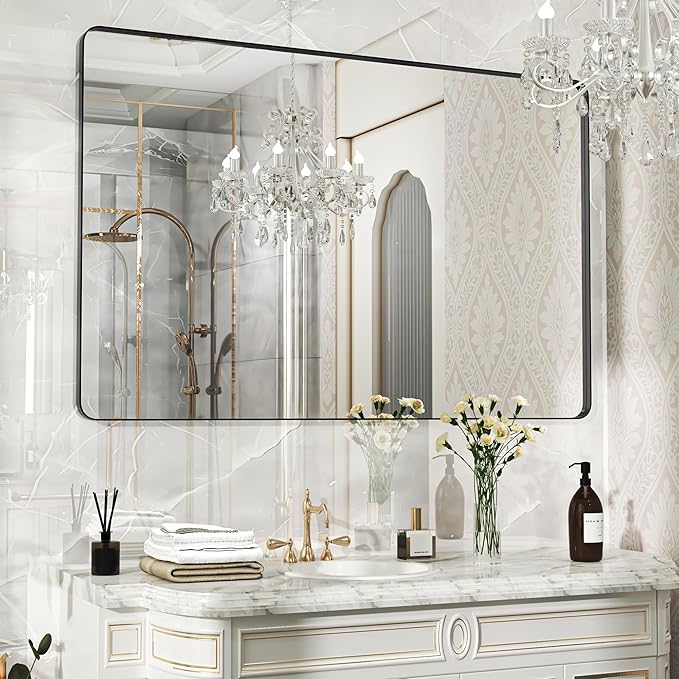 55×36 Black Bathroom Mirror, Rectangular Bathroom Vanity Mirror by FunMemories