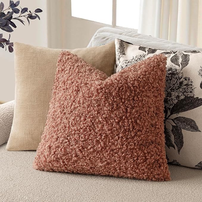 Foindtower 2 Pieces 16x16 Inch Dusty Pink, Faux Fur Throw Pillow Cover Accent - Image 5