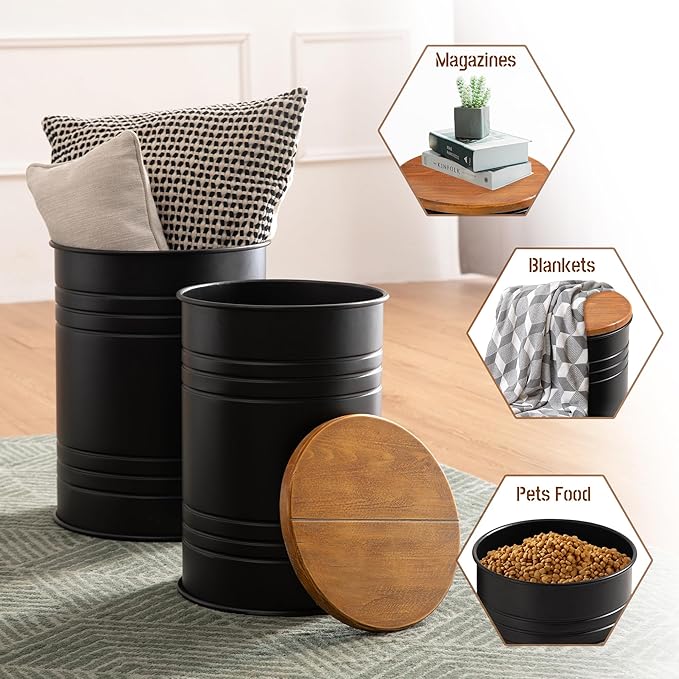Glitzhome Farmhouse Accent Side Table, Metal Storage Stool Ottoman - Image 4
