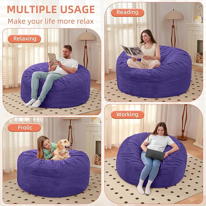 HABUTWAY Bean Bag Chair 3Ft Luxurious Velvet Ultra Soft Fur - Image 4