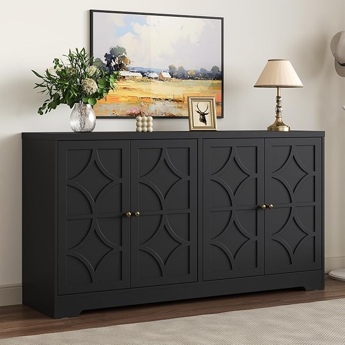 Sideboard Buffet with 4 Doors, Mid-Century Sideboard Cabinet with Adjustable - Image 3