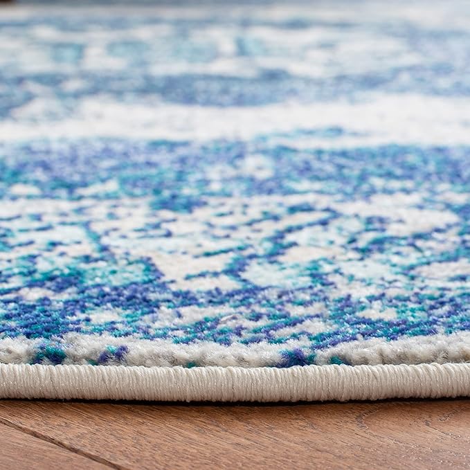 SAFAVIEH Monaco Collection 6'7" Round IvoryBlue MNC243A Boho Chic Medallion - Image 4
