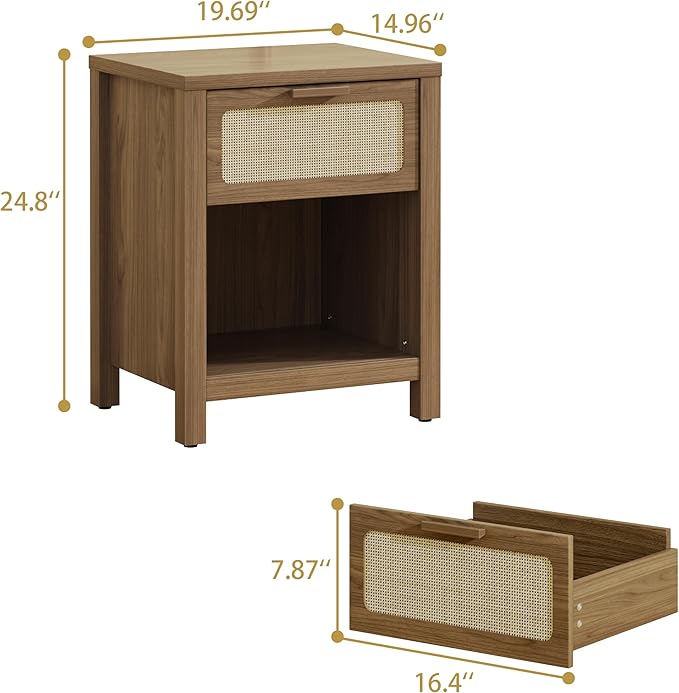 Rattan Nightstand, Mid Century Modern Bedside Table - Image 2