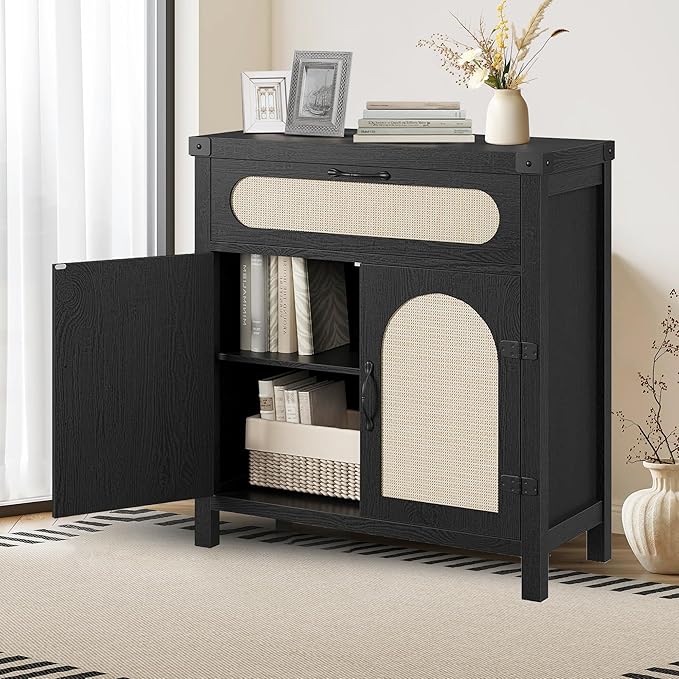IDEALHOUSE Rattan Cabinet with Drawer, Sideboard with Synthetic Rattan-Accent by IDEALHOUSE