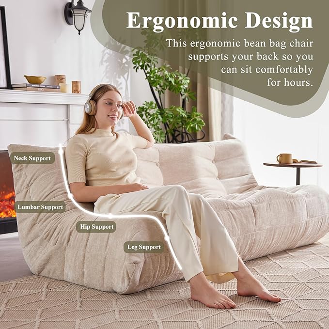 Bean Bag Chair, 3 Seater Fireside Chair Large Bean Bag Sofa - Image 6