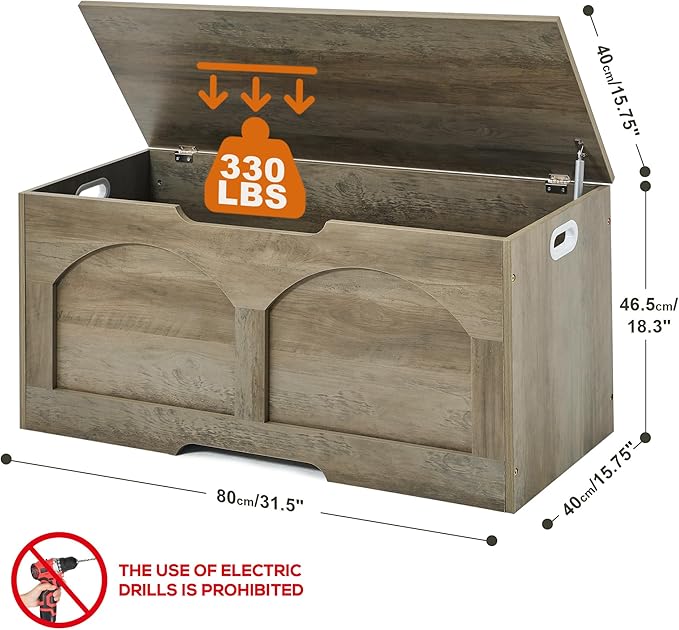 Storage Chest, 31.5" Retro Wooden Storage Bench, Entryway Storage Trunk - Image 3