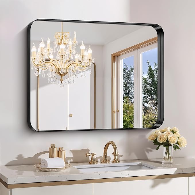FORBATH 30x36 Inch Bathroom Mirror, Brushed Black Deep Frame Wall Mirror by FORBATH