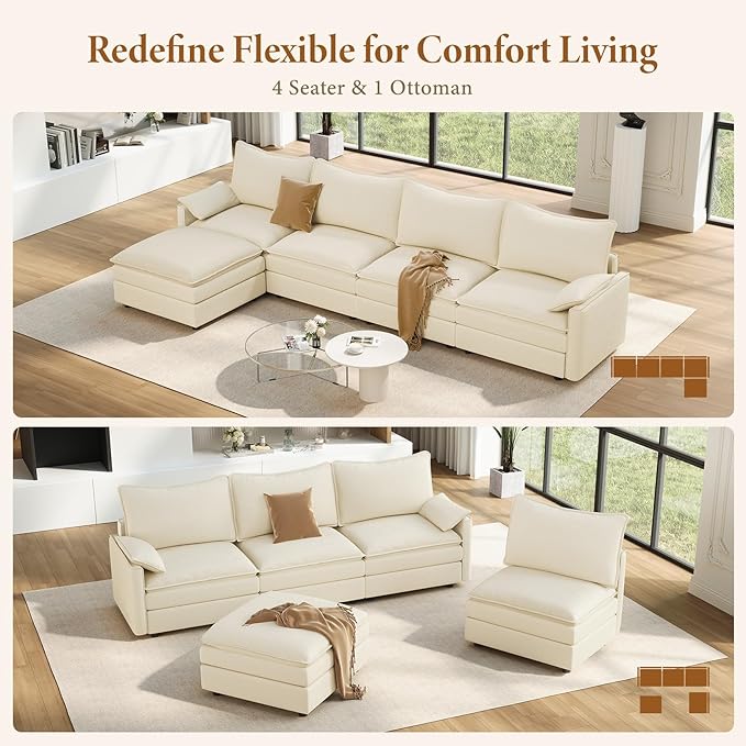 Vesgantti 142" Cloud Couch Sectional Modular Sofa, Comfy Sectional Couch - Image 7