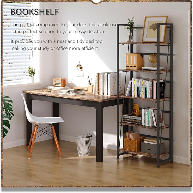 4NM No Assembly Folding Bookshelf, 5-Shelf 62.2" H Collapsible Foldable - Image 3