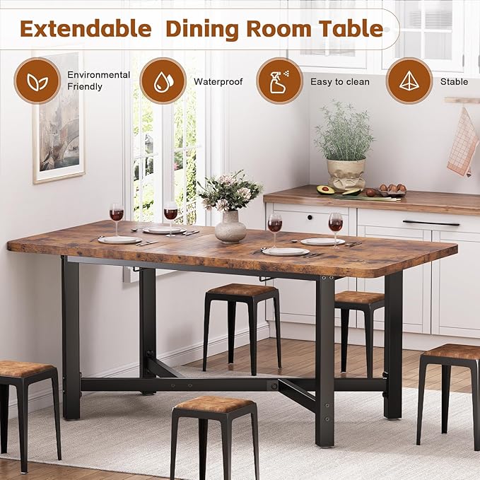 Dining Table for 4-6, 62“Extendable Round Kitchen Dining Room Table, Space - Image 3