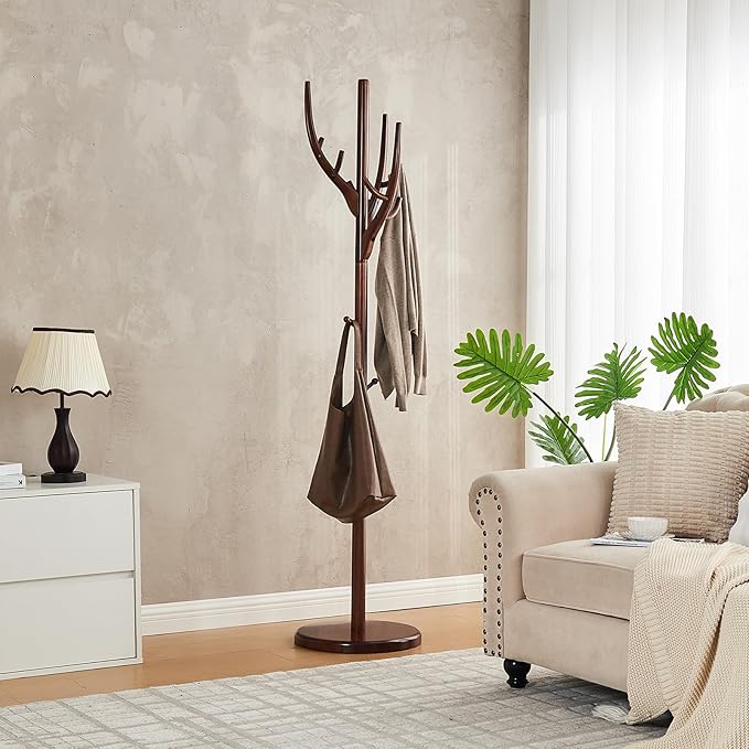 CozyDH Coat Rack Freestanding Solid Wood Coat Rack Stand, Coat Tree Freestanding - Image 2