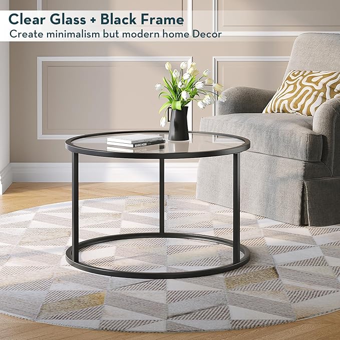 SAYGOER Round Coffee Table Glass Small Coffee Tables - Image 4