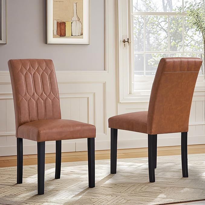 VECELO Upholstered Dining Chairs Set of 2, Modern PU Leather Accent Parsons by VECELO