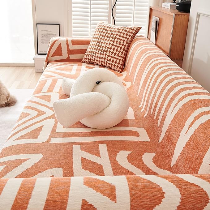 STACYPIK Geometric Orange Sofa Cover - Image 8