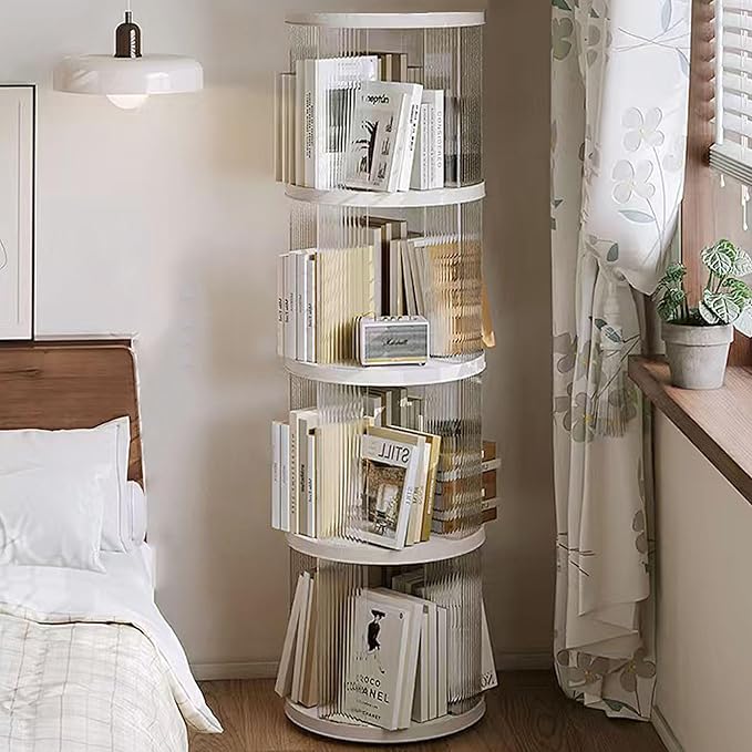 4 Tier Rotating Bookshelf Tower, 360 Display Rotating Bookshelf, 53.4 inch High - Image 2