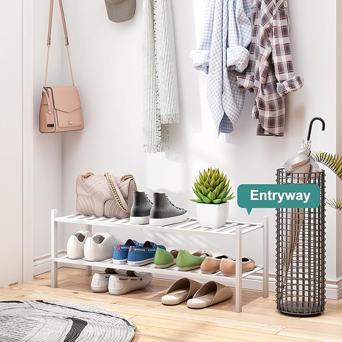 Long Shoe Rack for Entryway, Shoe Organizer for Hallway Closet, Bamboo Wood - Image 4