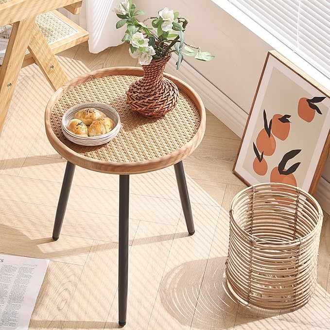 LITA Rattan Log Desktop Round Side End Table, Nightstand/Small Tables, Indoor by LITA