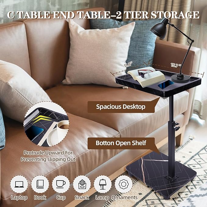 C Table Side Table End Table Adjustable Height，C Shaped End - Image 5